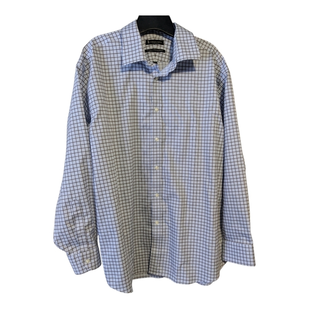 Hudson Room Fitted, Plaid Long Sleeve Shirt, Blue/Grey. 17.5/34
